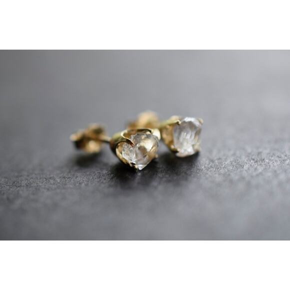 14k Raw Diamond Earrings, Gold Earrings, Bridal Studs, Rough Diamond Earrings - Picture 1 of 5